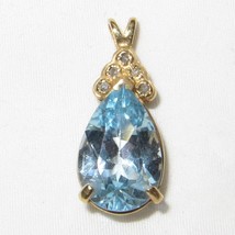 14K Gold Beautiful Blue Topaz and Diamond Pendant 6 Ct Blue Topaz Vintag... - £135.17 GBP