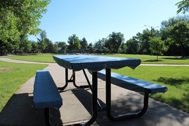 Fitted Tablecloth and 2 Fitted Bench Covers in Blue with Storage Bag for... - $105.00+