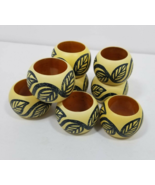 8 Napkin Rings Painted Wood Leaf Foliage Pattern Round Set - $8.91