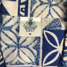 Vtg Royal Creations Blue Block Print Batik Hawaiian Camp Shirt M Turtle Flower - £14.00 GBP