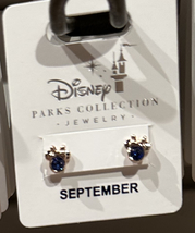 Disney Parks Minnie Mouse Faux Sapphire September Birthstone Earrings Gold Color image 3