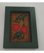 Vintage handmade framed burlap with strawberry applique picture  primati... - $19.75