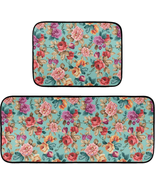 Pfrewn Teal Boho Flowers Kitchen Rug and Mat Set of 2 anti Fatigue Non S... - £41.16 GBP