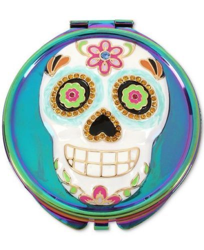 Primary image for NWOT Betsey Johnson Oil Slick-Tone Multi-Stone Sugar Skull Compact Mirror