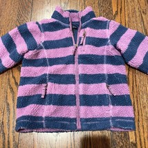 Lands End Purple Blue Striped Fuzzy Jacket Girls Size 4/Small Full Zip Warm - £12.10 GBP