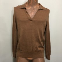 Banana Republic L Light Brown Merino Wool V-Neck Collared Sweater Pullover - £34.17 GBP