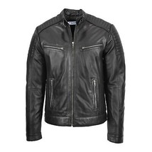 Men&#39;s Leather Cafe Racer Biker Jacket Black DR101 motorcycle jacket Premium Qual - £151.61 GBP