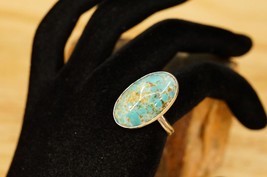 Vintage Costume Jewelry Hubble Glass Aqua Blue Silve Tone Metal Adjustable Ring - $19.79