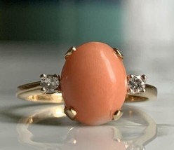 Coral Ring 14K coral Vintage Engagement Ring Antique Art Deco 5 Carat coral ring - £155.69 GBP