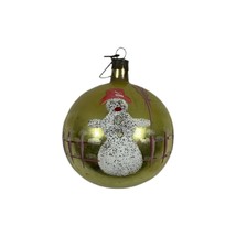 Vintage Hand Painted Snowman Christmas Tree Bulb Ornament Gold With Fenc... - £5.07 GBP