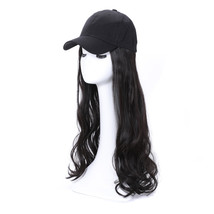 Women Body Wave Baseball Cap Wig Darkest Brown Synthetic Hair 24 Inches - £18.89 GBP