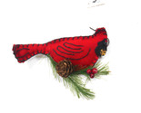 Gallarie II Christmas Ornament Fabric Red Cardinal Bird with Pine Cone  - $6.94
