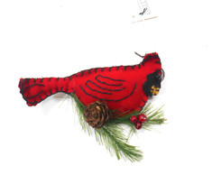 Gallarie II Christmas Ornament Fabric Red Cardinal Bird with Pine Cone  - £5.43 GBP