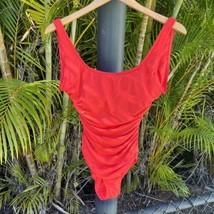 Carmen Marc Valvo Red One piece Swim Suit Sz 6 Womens Side Cutout Ruched - £19.94 GBP