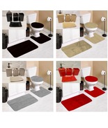 BATH MAT CONTOUR RUG TOILET LID COVER + CERAMIC ACCESORIES 7PC SOFT BATH... - £47.33 GBP