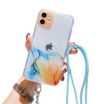 Anymob iPhone Case Orange Watercolor Pink Marble Soft Silicone Cover With Straps - £19.56 GBP