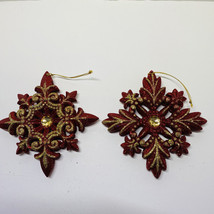 Christmas Ornament Red Gold Snowflakes Lot Of 2 Different Designs Glitter 5&quot;  - £20.57 GBP