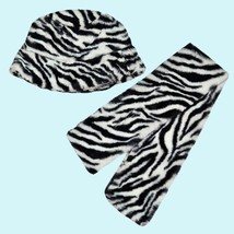 8 Other Reasons Hat &amp; Scarf Set Black White Faux Fur Zebra Print Animal Print - £47.25 GBP