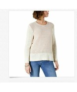 Style & Co Womens Medium M Ivory Beige Colorblock Crew Neck Pullover Sweater NEW - $27.02