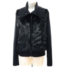 Banana Republic Women&#39;s Faux Fur Snap Cardigan Sweater M Medium Ribbed Black - £56.01 GBP