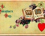 Open Book Heart Pansy Flowers Saint Valentines Day Embossed 1912 DB Post... - $13.81
