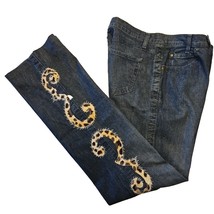 Vtg Leggiadro Bootcut Jeans Womens 8 Blue Leopard Embellished Tab Front ... - $17.26