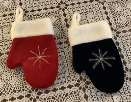 Two Miniature Mitten Christmas Stockings Gift Card Holders Red Blue 6 Inch - $10.99