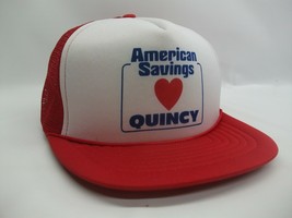 American Savings Quincy Hat Vintage Red White Snapback Trucker Cap - £12.57 GBP