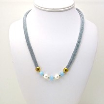 Adami &amp; Martucci Silver Mesh Necklace With Gold Beads, Blue Quartz and F... - $101.45