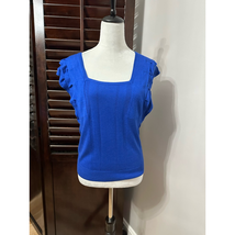 Attention Womens Pullover Sweater Blue Cap Sleeve Square Neck Tight Knit L New - £8.94 GBP