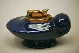 Evans Table Lighter Bone China Cobalt Blue Genie Aladdin Lamp Motif Vintage MCM - £50.63 GBP