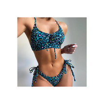 Leopard Print String Bikini Set   Turquoise 2-PC String Bikini Set Swimsuit - £32.16 GBP