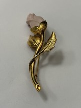 Vintage Avon Pink Ceramic Rose Brooch Gold Tone - £3.94 GBP