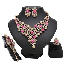 LQ Clearance Nigerian Wedding Pink Crystal Stones African Beads Jewelry Set for  - £34.48 GBP