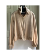 XL Magaschoni Hoodie Velvet Velour Teddy Zip Terry Jacket Taupe Beige Sw... - $708.53 MXN