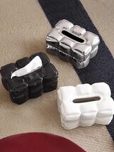 Luxury Pebble Ceramic Tissue Box Set of 3, Modern Silver/Black/Cream Hig... - $399.00