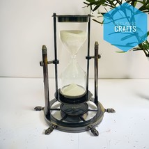 Vintage Black Finish Hourglass Brass Sand Timer With Wheel Base Compass, Nautica - £35.19 GBP