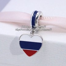 925 Sterling Silver Russia Flag Dangle Charm with Mixed Enamel Pendant Engraved  - £13.93 GBP