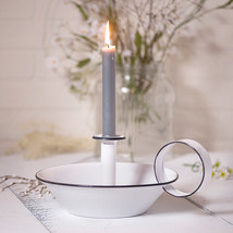 Farmhouse pan Candle Holder with Candlestick in white metal - $42.00
