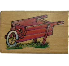 Flower Cart Wheelbarrow Empty Wooden Comotion Rubber Stamp 851 Vintage 1996 - $8.77