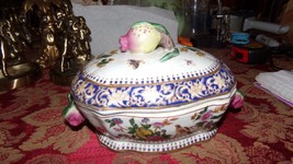 WONG LEE WL 1895 LIDDED BOWL WITH HANDLES - CRACKLE GLAZE PORCELAIN FLORAL - $130.55