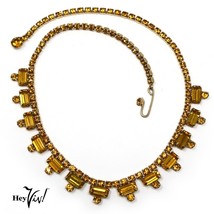 Vintage Deco Style Prong Set Yellow Gold Rhinestone 16&quot; Choker Necklace -Hey Viv - £22.38 GBP