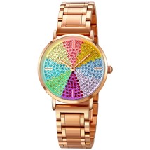 SKMEI 1811 Ladies Quartz Watch Waterproof with Colorful Diamonds, Steel/Leather - £30.77 GBP