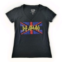 Def Leppard Womens T Shirt Sz M Black Union Jack Graphic Band Tee LA Pop... - $21.73