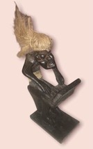 Indonesia Vintage Tribal Man On Laptop Hand Carved Wood Figure - £36.60 GBP