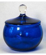 Cobalt Blue Hand Blown Art Glass Candy Jar Bowl w Lid Crystal Knob 6&quot; Di... - $665.24 MXN