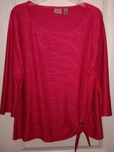 Easywear By Chicos Sz. 2 (Large) Textured Knit Top Hot  Pink Hem Tie - $18.50