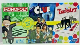 Hasbro Monopoly/Clue/Twister Triple Play Pack of 3 Family Board Games All In 1 - £15.80 GBP
