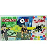 Hasbro Monopoly/Clue/Twister Triple Play Pack of 3 Family Board Games Al... - £15.56 GBP