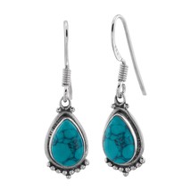 Teardrop Turquoise Charms 925 Silver Hook Earrings - £22.40 GBP